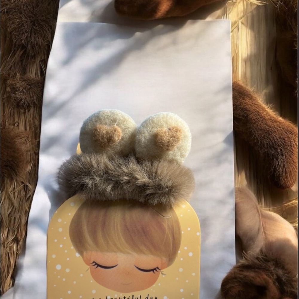 colored hair tie Gray and Brown Fluffy Hair Pom-Pom Accessory